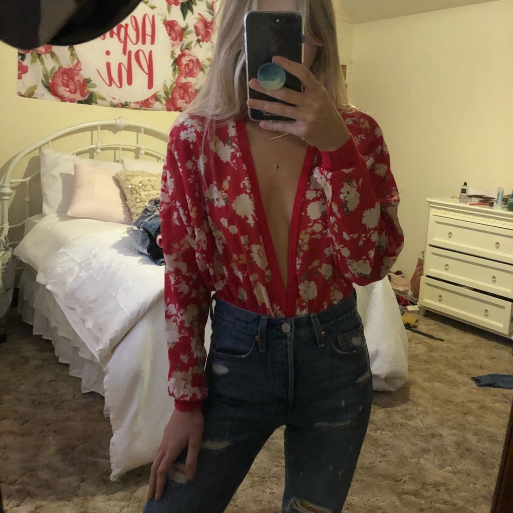 Nasty Gal Plunge Floral Bodysuit NWT